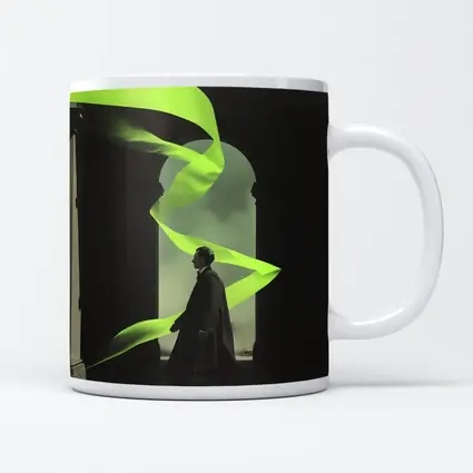 Man in Coat Neon Green Ribbon Archway