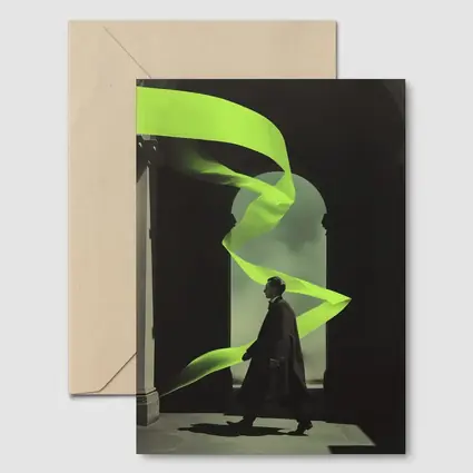 Man in Coat Neon Green Ribbon Archway