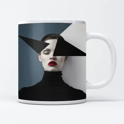 Geometric Black White Fashion Portrait Red Lips