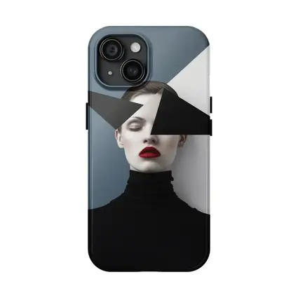 Geometric Black White Fashion Portrait Red Lips