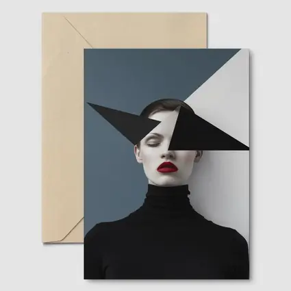 Geometric Black White Fashion Portrait Red Lips