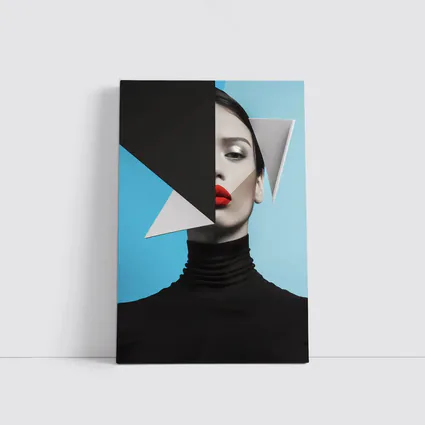 Geometric Fashion Portrait Woman Blue Background