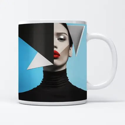 Geometric Fashion Portrait Woman Blue Background
