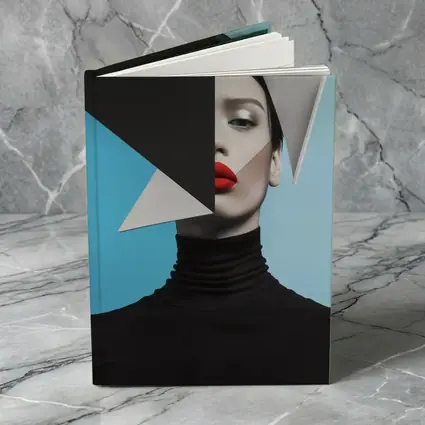 Geometric Fashion Portrait Woman Blue Background