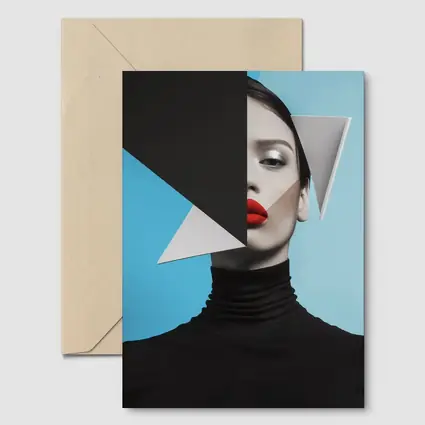 Geometric Fashion Portrait Woman Blue Background