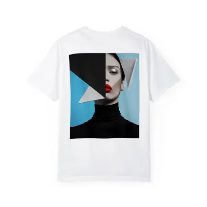 Geometric Fashion Portrait Woman Blue Background