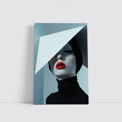 Fashion Portrait Woman Red Lips Black White