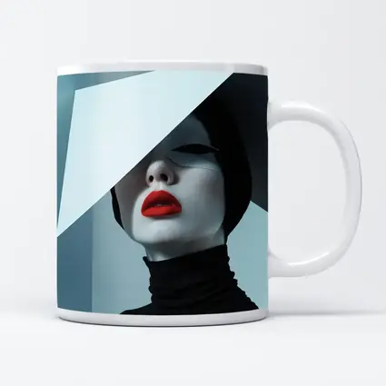 Fashion Portrait Woman Red Lips Black White