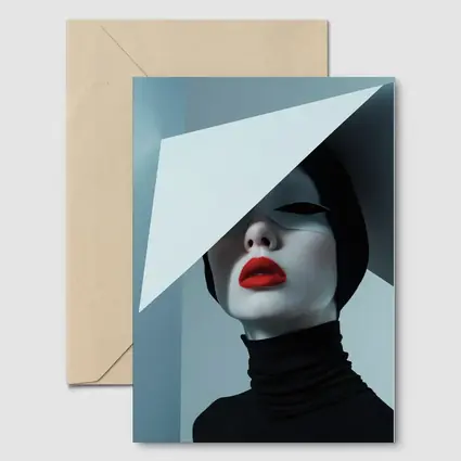 Fashion Portrait Woman Red Lips Black White