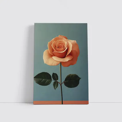 Peach Rose Single Stem Blue Background