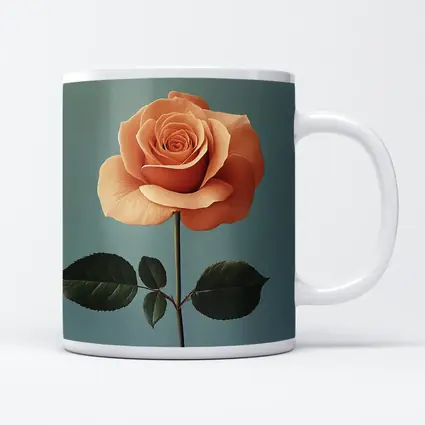 Peach Rose Single Stem Blue Background
