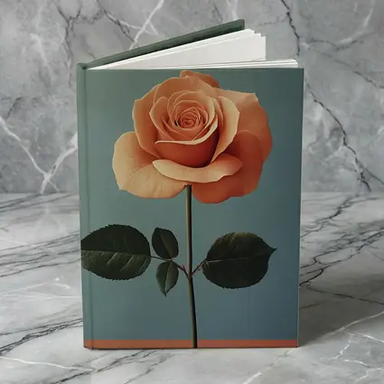 Peach Rose Single Stem Blue Background