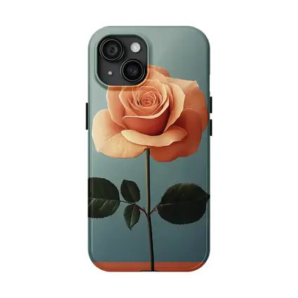 Peach Rose Single Stem Blue Background