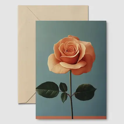 Peach Rose Single Stem Blue Background