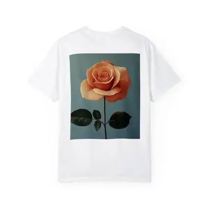 Peach Rose Single Stem Blue Background