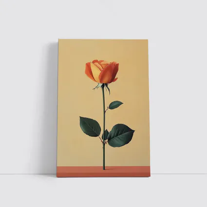 Orange Rose Stem Beige Minimalist Background