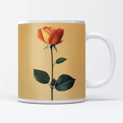 Orange Rose Stem Beige Minimalist Background