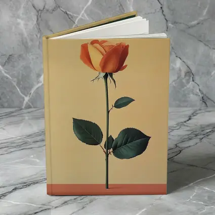 Orange Rose Stem Beige Minimalist Background