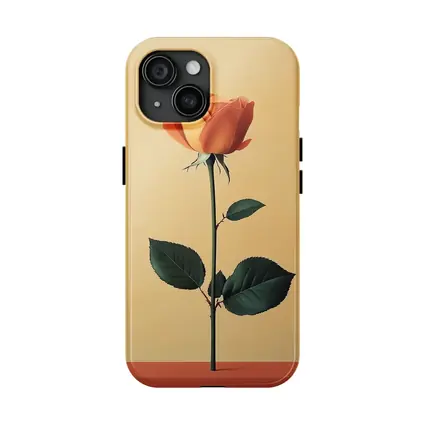Orange Rose Stem Beige Minimalist Background