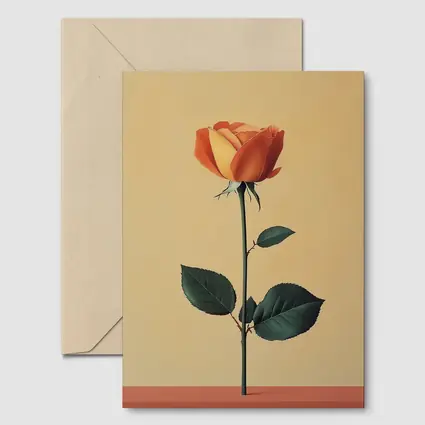Orange Rose Stem Beige Minimalist Background