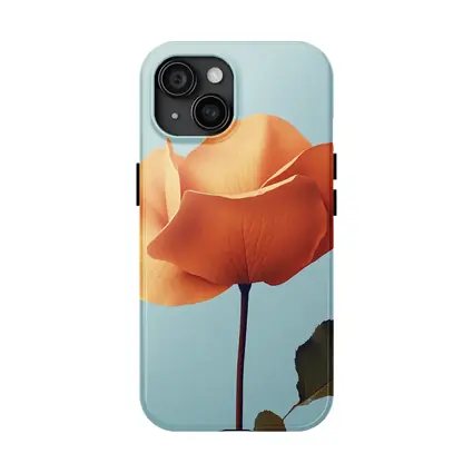 Orange Rose Flower on Light Blue Background