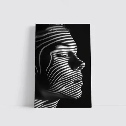 Woman Face Striped Shadow Black White