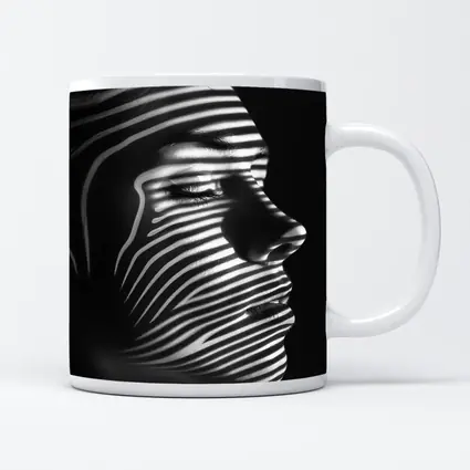 Woman Face Striped Shadow Black White