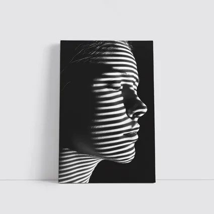 Woman Profile Striped Shadow Black White