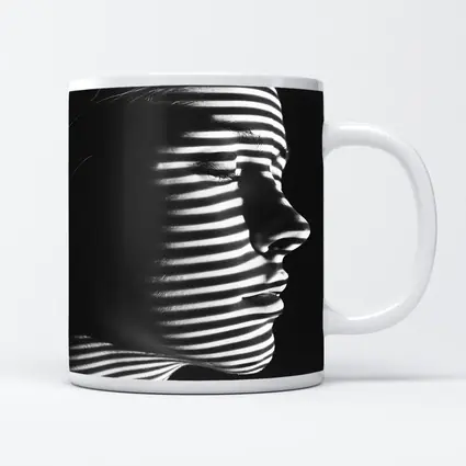 Woman Profile Striped Shadow Black White