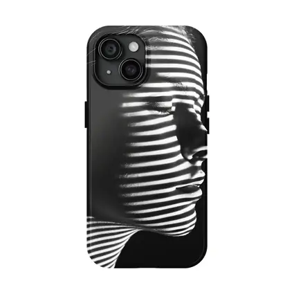 Woman Profile Striped Shadow Black White