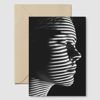 Woman Profile Striped Shadow Black White