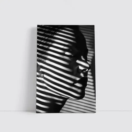 Woman Face Shadow Stripes Black White Portrait