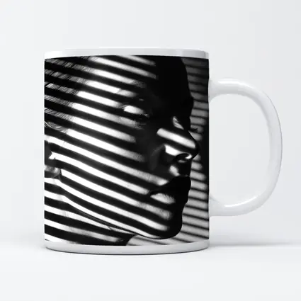 Woman Face Shadow Stripes Black White Portrait