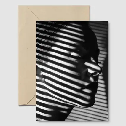 Woman Face Shadow Stripes Black White Portrait