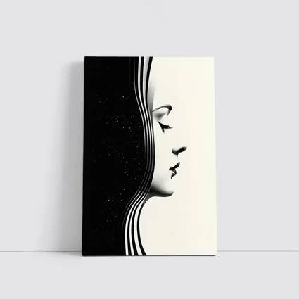 Black White Woman Profile Surreal Minimalist Art