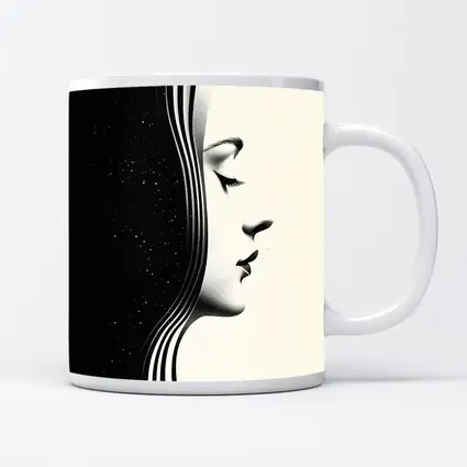 Black White Woman Profile Surreal Minimalist Art