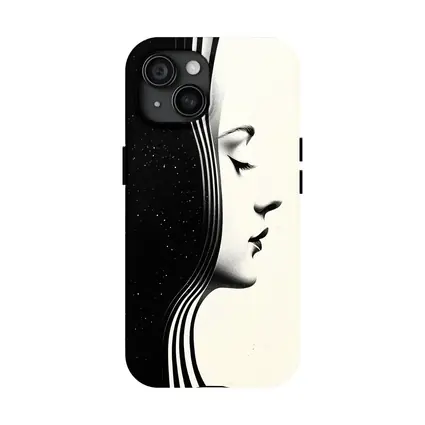 Black White Woman Profile Surreal Minimalist Art