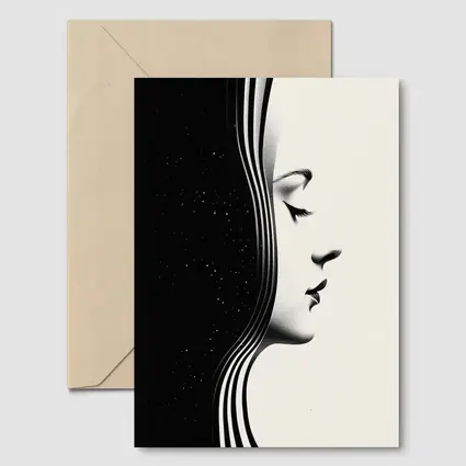 Black White Woman Profile Surreal Minimalist Art