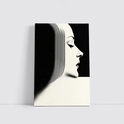 Black White Woman Profile Surreal Line Art