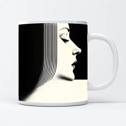 Black White Woman Profile Surreal Line Art