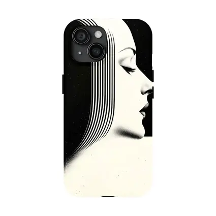Black White Woman Profile Surreal Line Art