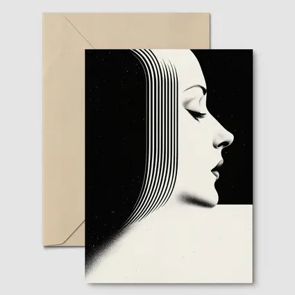 Black White Woman Profile Surreal Line Art
