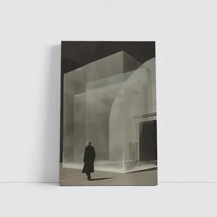 Man Walking Past Translucent Glass Architecture