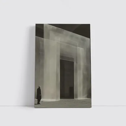 Man Standing Before Translucent Architectural Panels