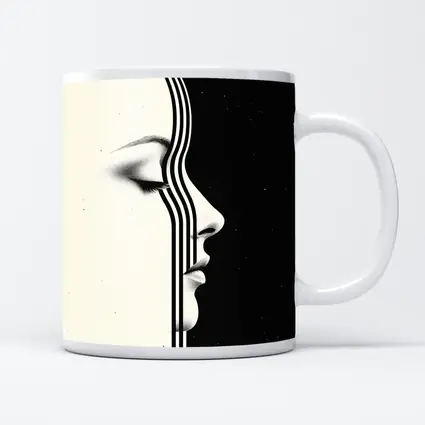Woman Face Profile Black White Geometric Art