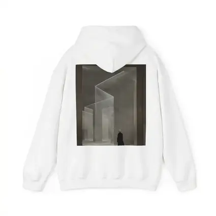 Lone Figure Ghostly Architectural Forms Minimalist