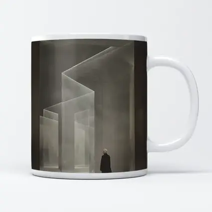 Lone Figure Ghostly Architectural Forms Minimalist