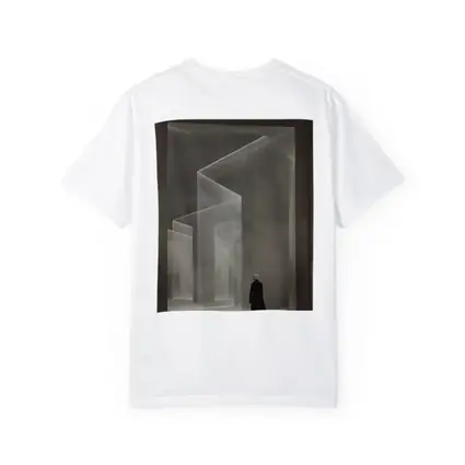 Lone Figure Ghostly Architectural Forms Minimalist