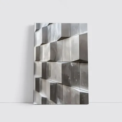 Brushed Metal Cube Grid Abstract Silver Wall
