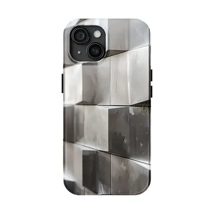 Brushed Metal Cube Grid Abstract Silver Wall